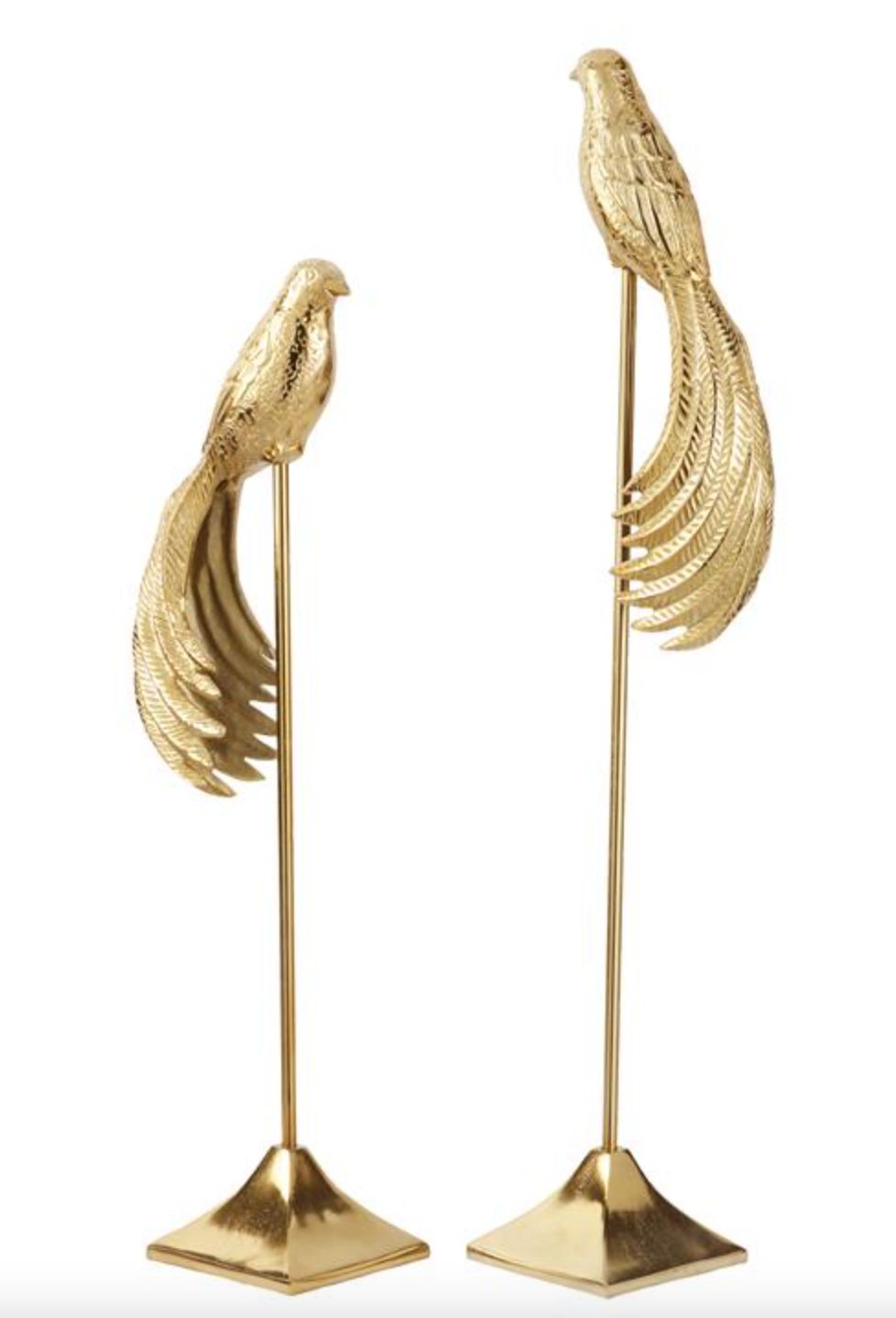 Metal Gold Bird on Stand S/2