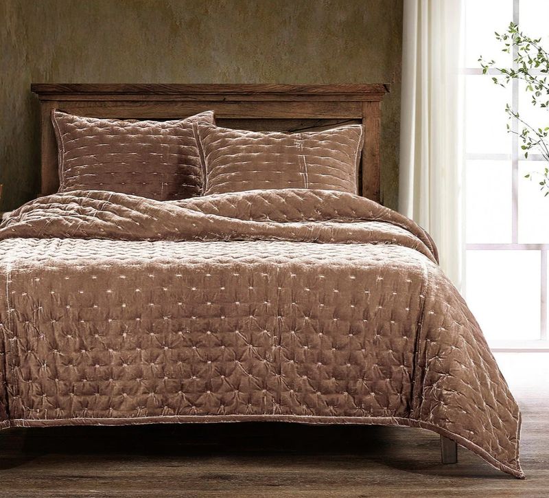 Stella Faux Silk Velvet Quilt Set King Dusty Rose