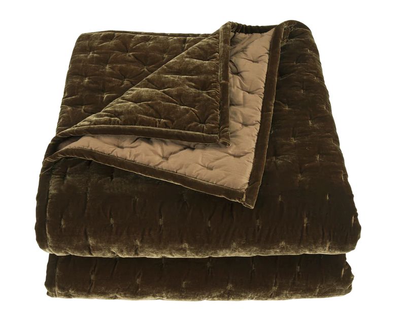 Stella Faux Silk Velvet Quilt Set King Green Ochre