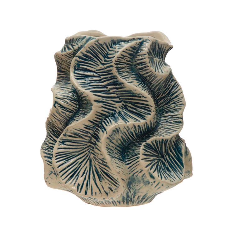 Blue Textured Stoneware Vase, Reactive Glaze