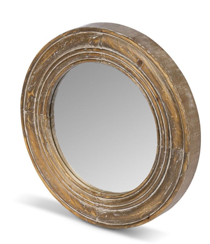 Round Wooden Frame Mirror 16"