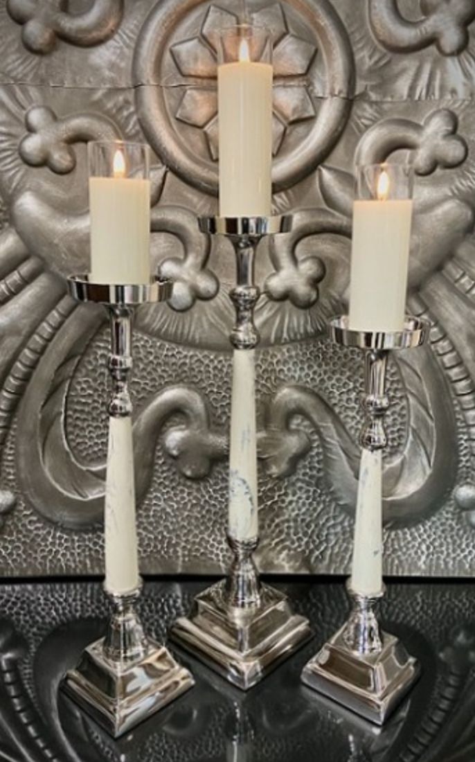 Marble Finish Candlesticks Set of 3