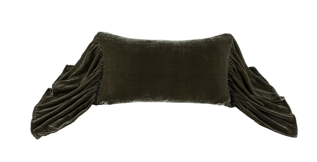 Fern Green Stella Silk Velvet Long Ruffled Pillow