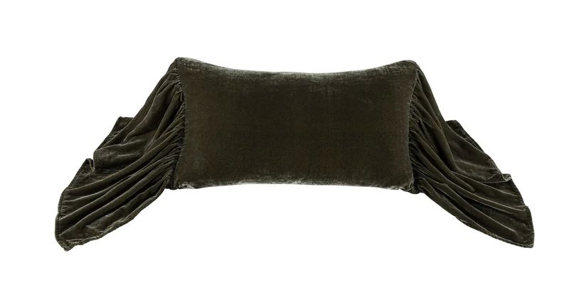 Fern Green Stella Silk Velvet Long Ruffled Pillow