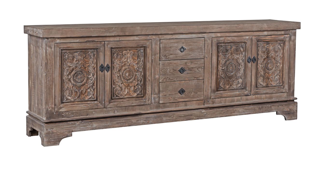 Amita Reclaimed Pine 3Dwr 4Dr Cabinet Aged Brown