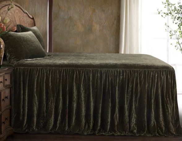 Fern Green Stella Faux Silk Velvet Bedspread King Set 3PC