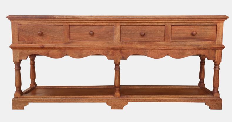 Brown Wood Vintage Console Table W/ Drawers 69x30