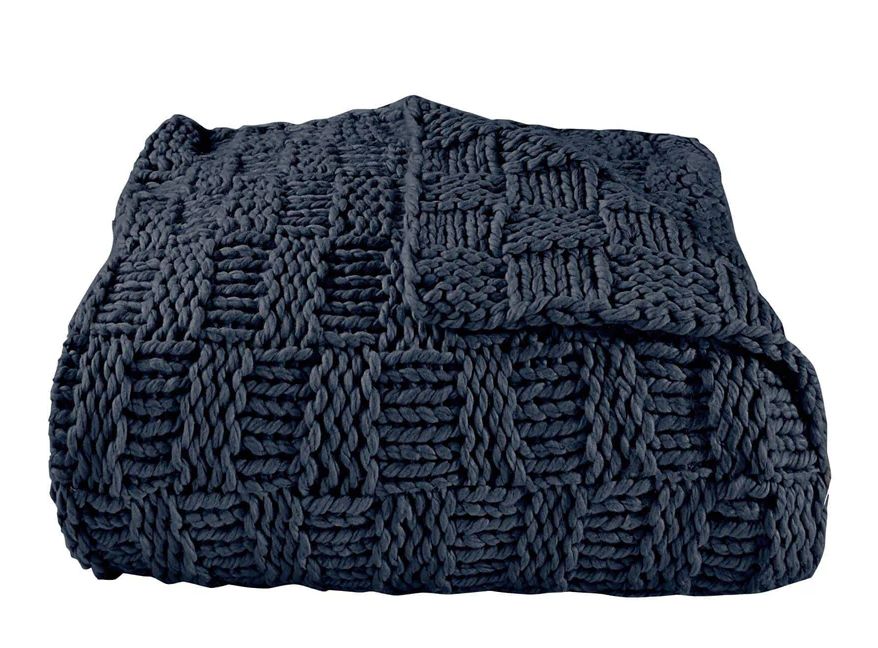 Navy Chess Knit Throw 50x 60