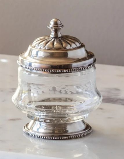 Antique Silver Etched Glass Vanity Canister