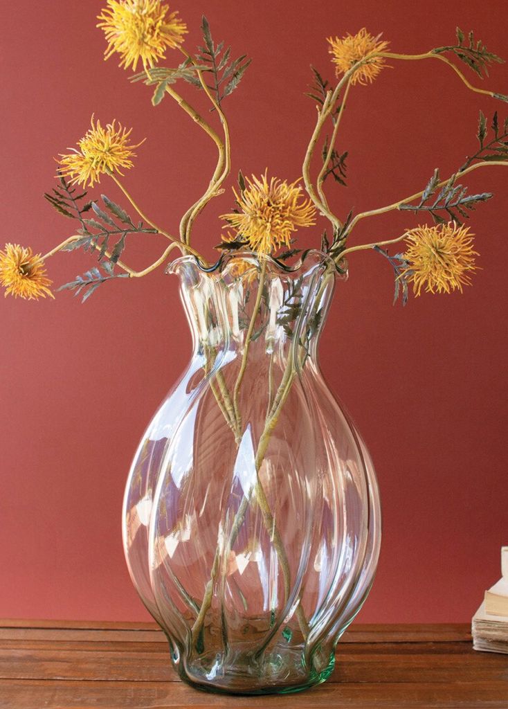 Glass Melon Vase with Ruffled Edge