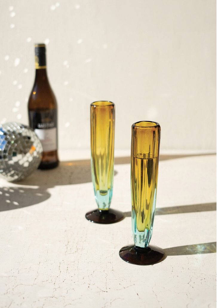 Blue and Amber Recycled Champagne Glass S/6