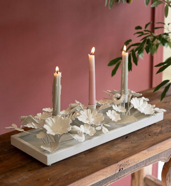 Painted Metal Floral Taper Candelabra
