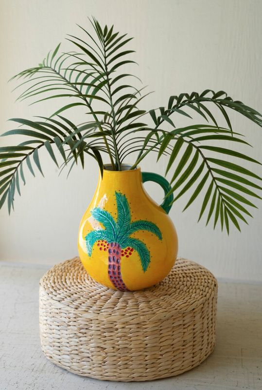 Ceramic Palm Tree Vase with Handle