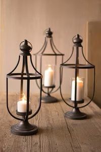 S/3 Metal Lanterns W/Glass Inserts