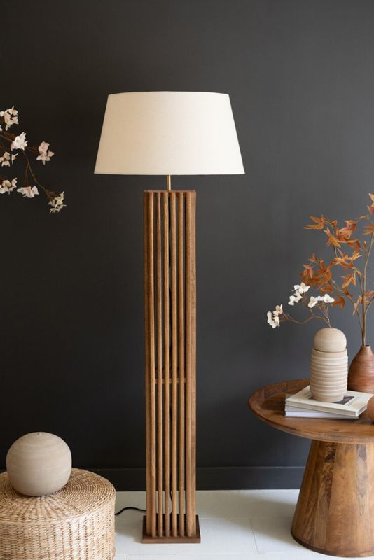 Wooden Spindles Floor Lamp with Fabric Shade