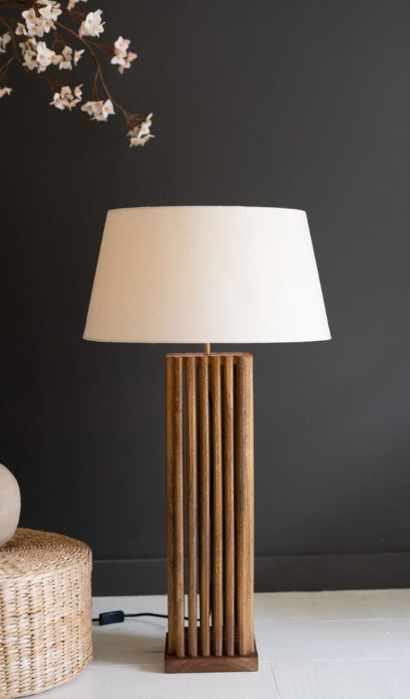 Wooden Spindles Table Lamp with Fabric Shade
