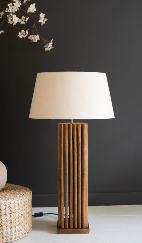 Wooden Spindles Table Lamp with Fabric Shade