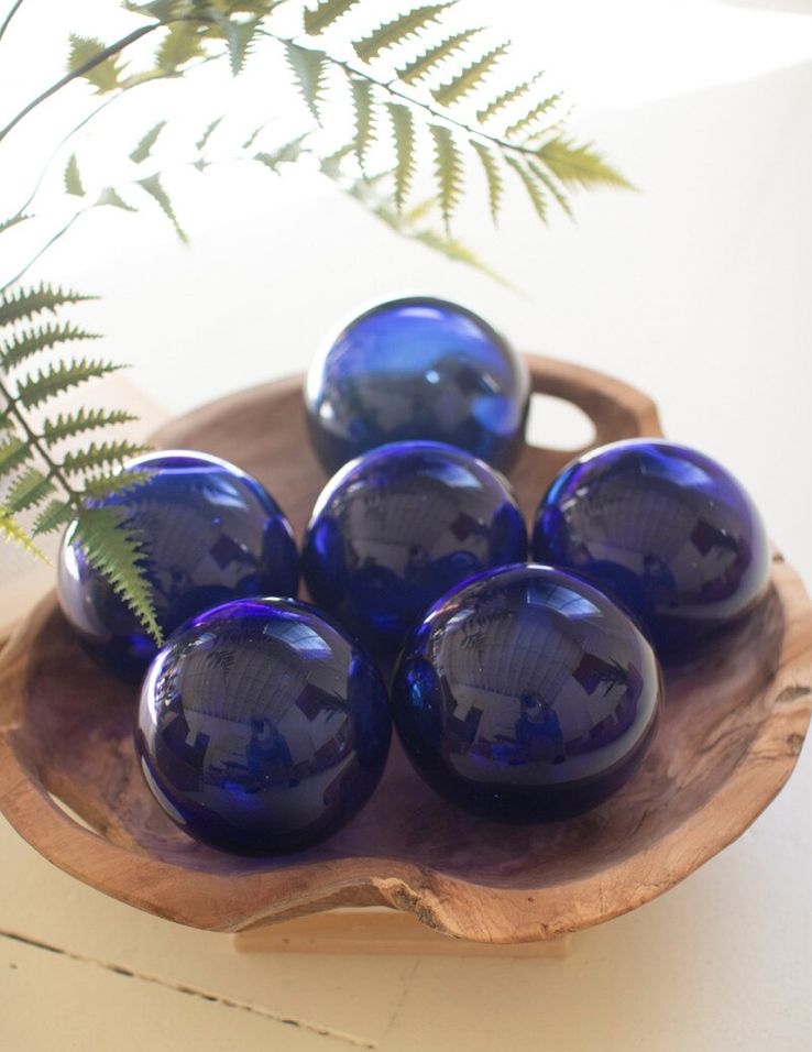 Recycled Blue Glass Ball S/6
