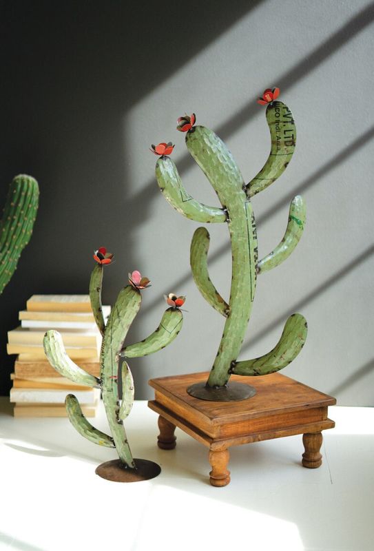Recycled Iron Cactus S/2