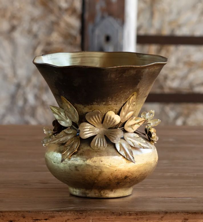Jeweled Garland Antiqued Gold Small Vase