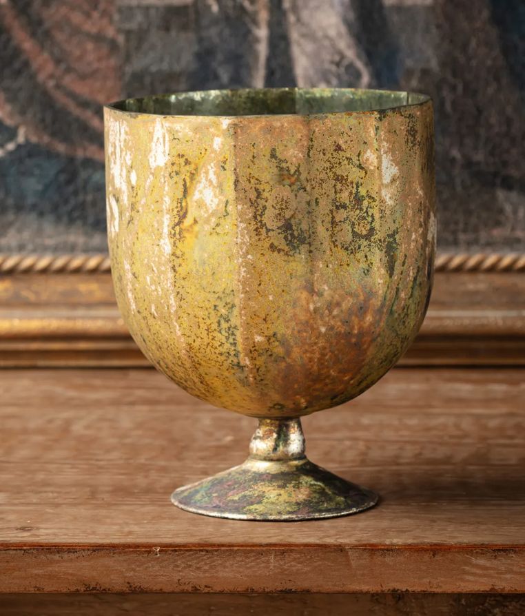 Antique Gold Mercury Glass Chalice Large