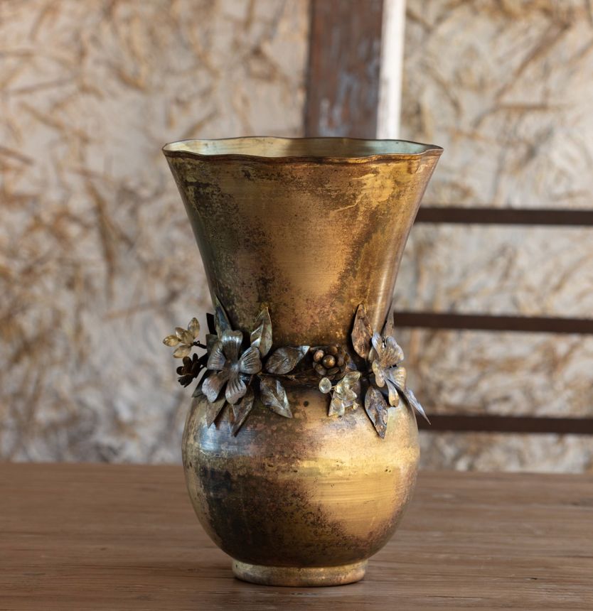 Jeweled Garland Antiqued Gold Large Vase