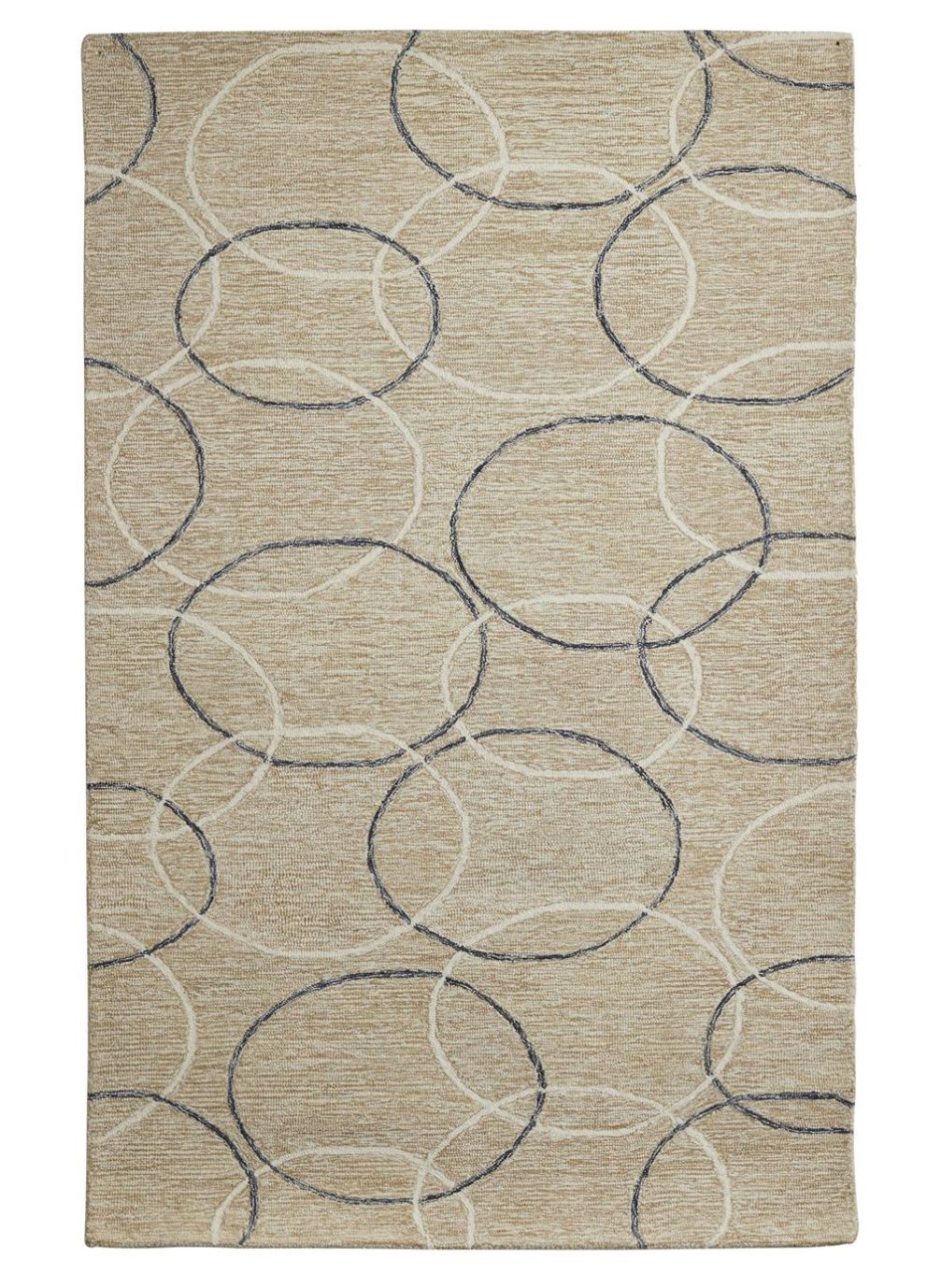 Beige Wool Geometric Handmade Circles Area Rug 8x10