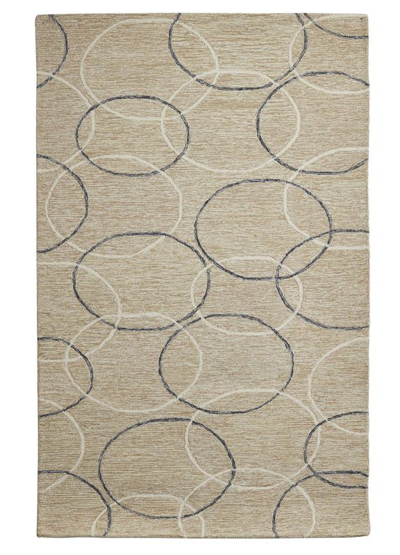 Beige Wool Geometric Handmade Circles Area Rug 8x10