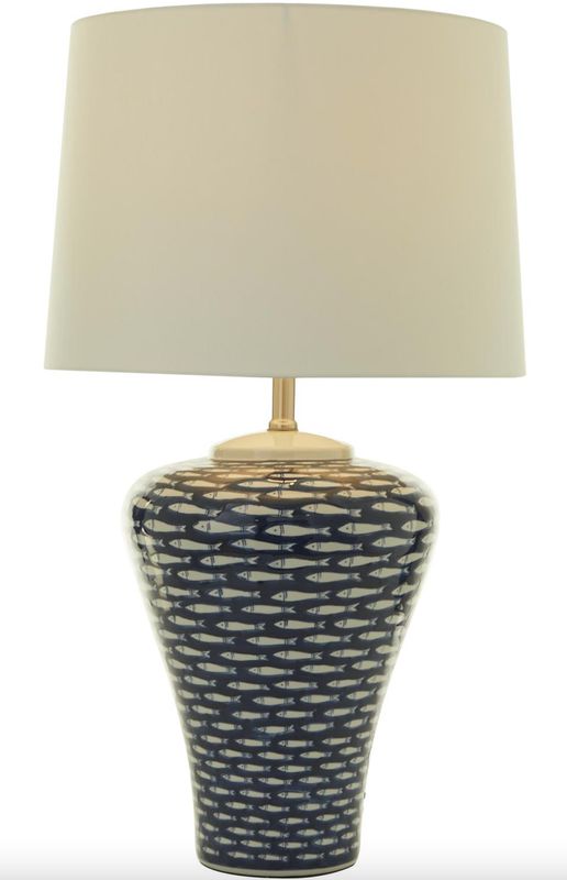Dark Blue Ceramic Fish Table Lamp