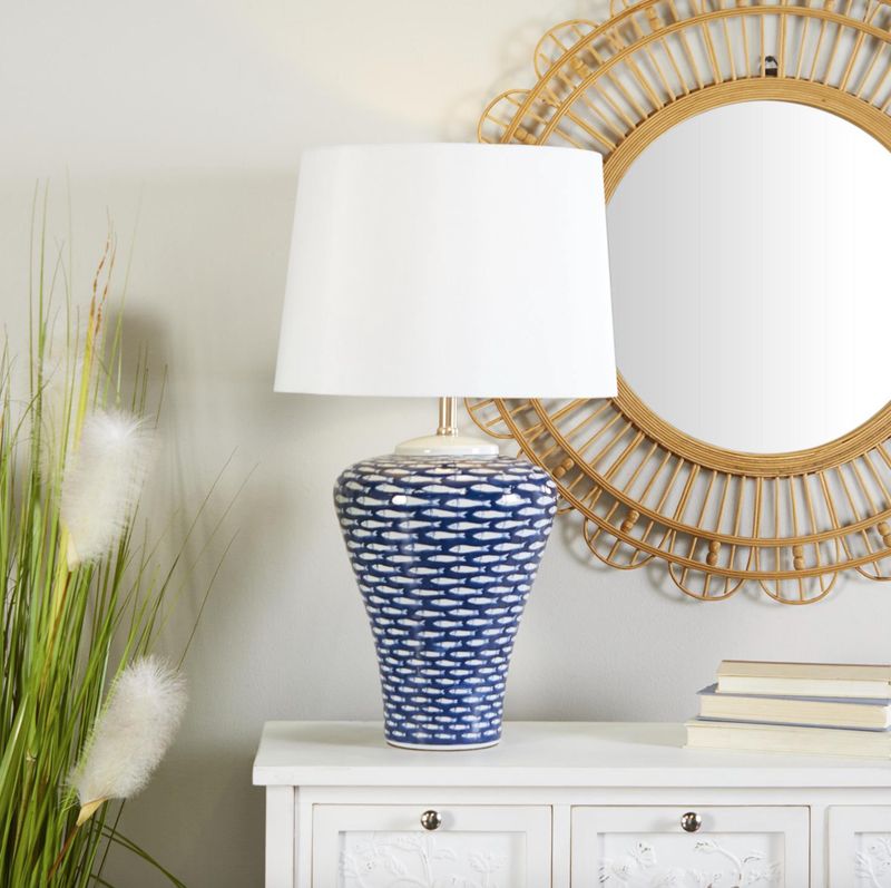 Dark Blue Ceramic Fish Table Lamp