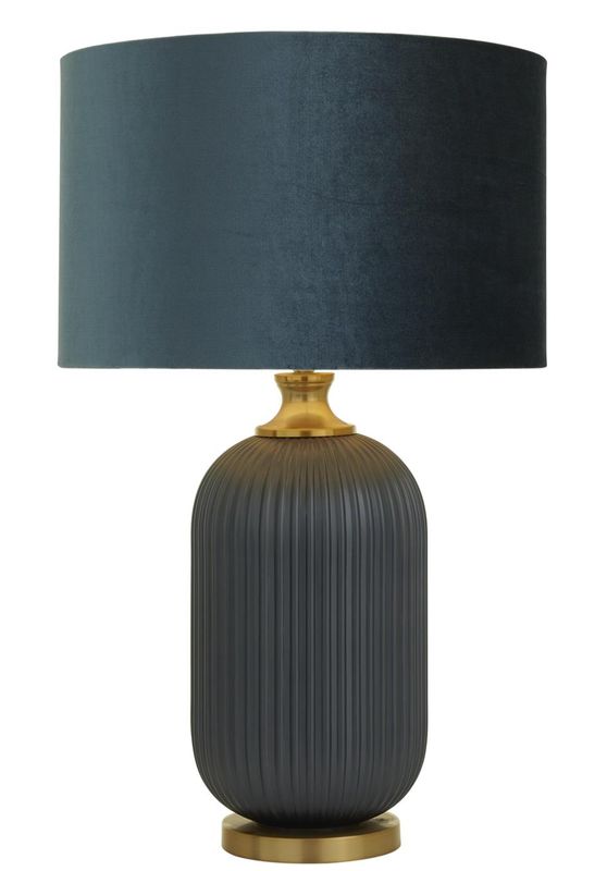 Blue Glass Ribbed Room Table Lamp