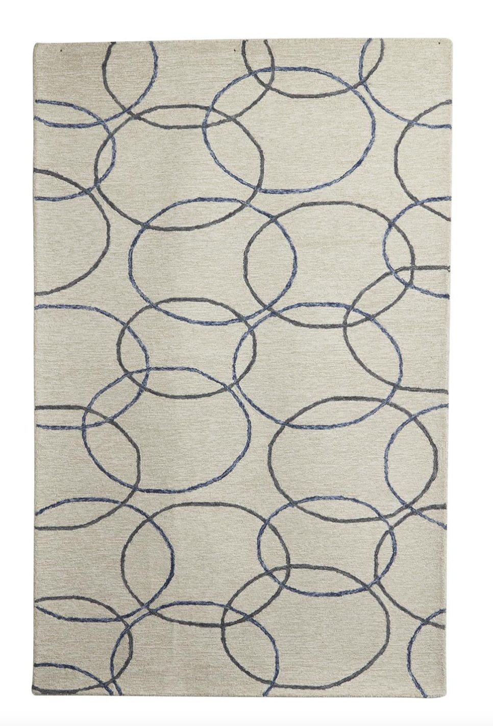 Cream Wool Fabric Geometric Handmade Circles 8x10