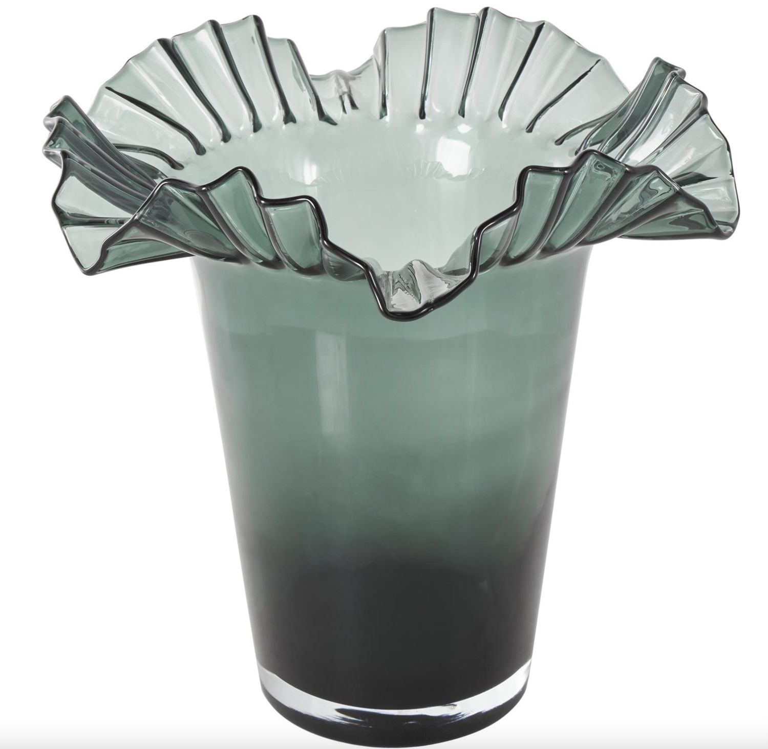 Green Glass Floral Tulip Inspired Ombre Vase
