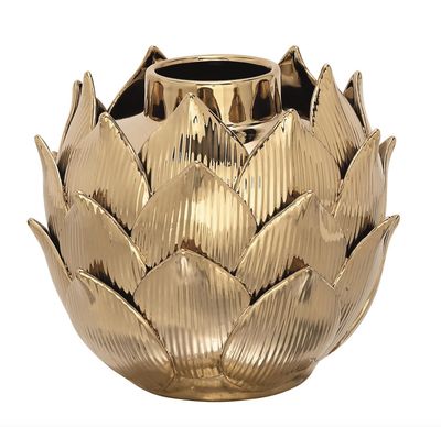 Gold Porcelain Ceramic Floral Vase