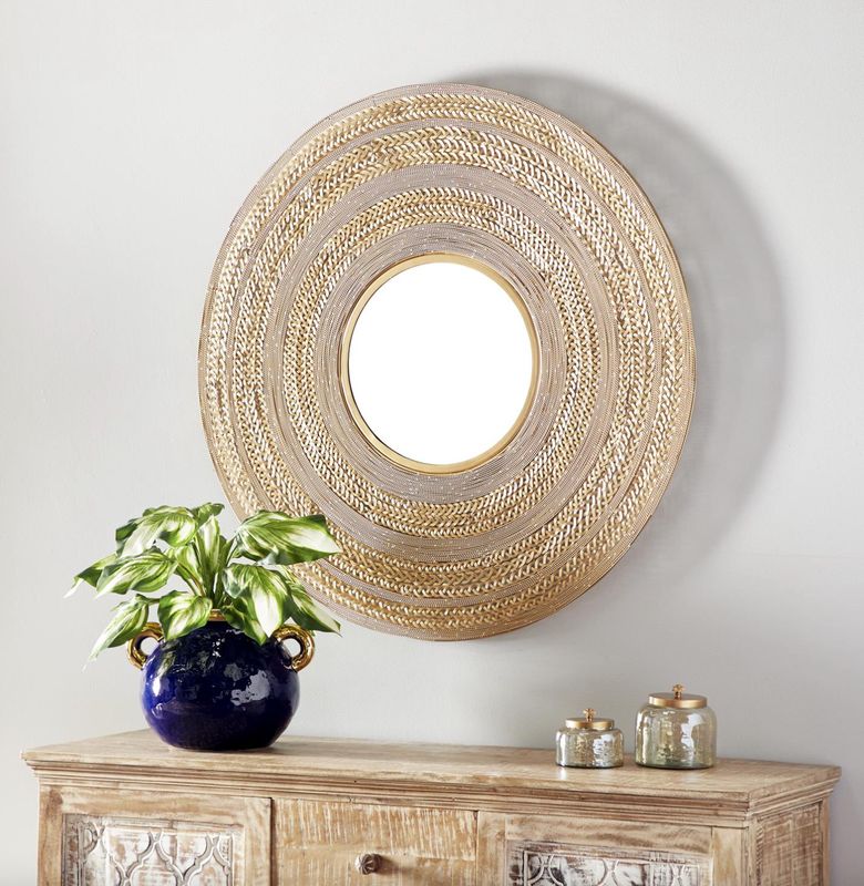 Brown Metal Starburst Room Wall Mirror,