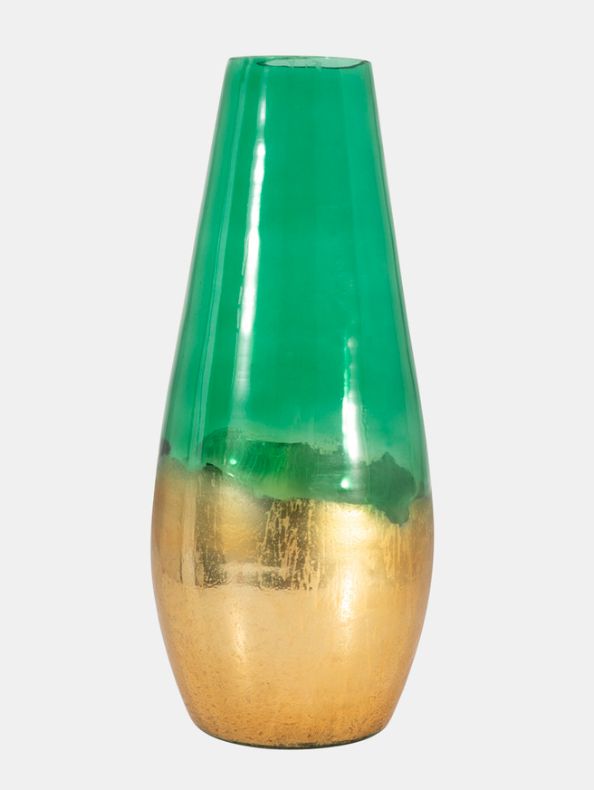 Gold Dipped Glass Vase Green 19&quot;