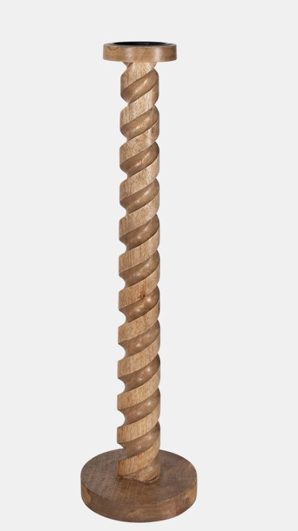 Wood Spiral Floor Pillar Candleholder 30&quot;