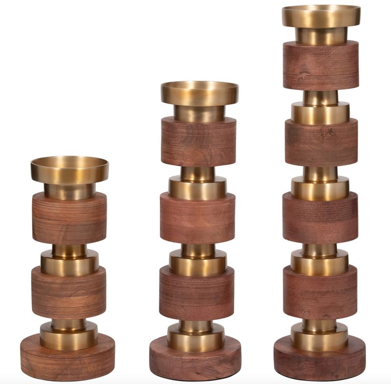 Hollis Wood Candle Sticks S/3 13/17/22