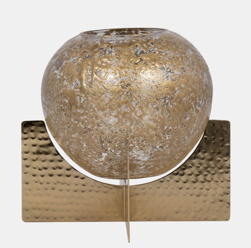 Clear Gold Glass Hurricane Orb 8&quot;