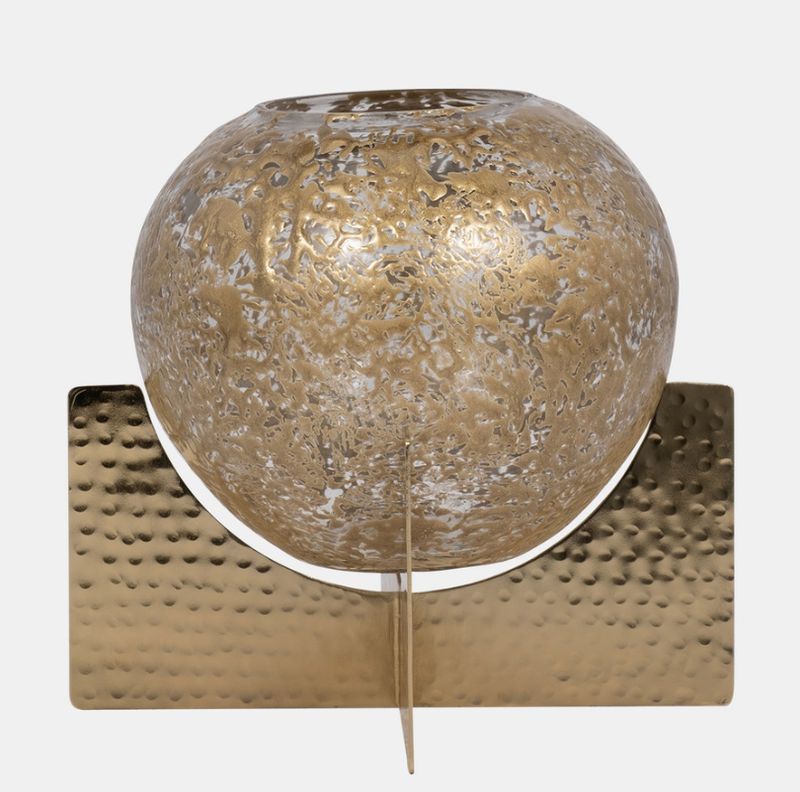 Clear Gold Glass Hurricane Orb 8&quot;