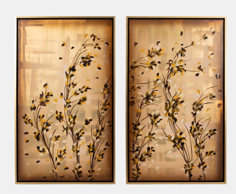 Hand Painted Gold Wildflowers S/2 71x59