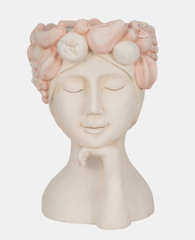 White &amp; Pink Lady With Flower Crown Planter 18&quot;