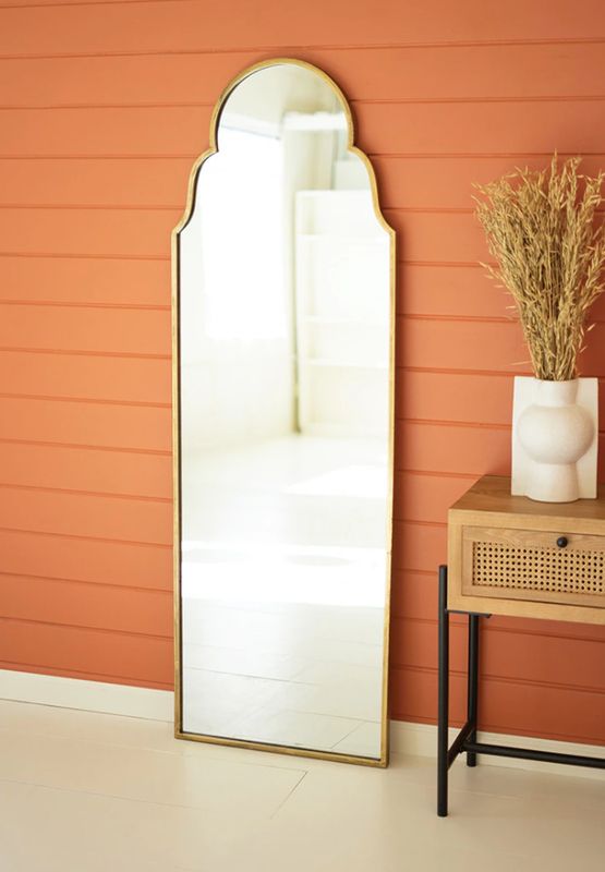 Large Arched Mirror with Brass Frame