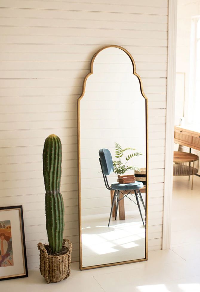 Large Arched Mirror with Brass Frame