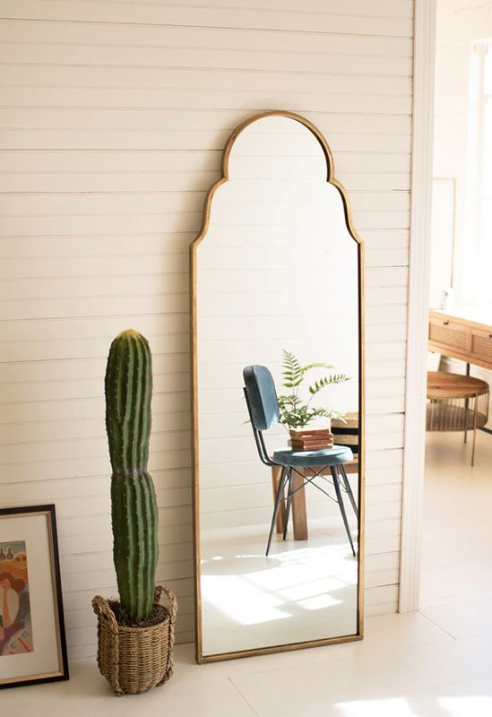 Large Arched Mirror with Brass Frame