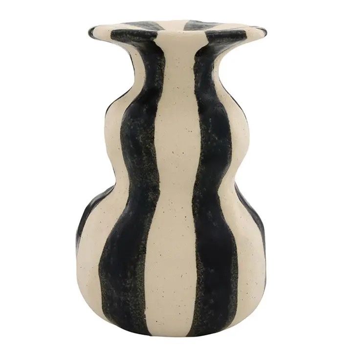 Black &amp; White Striped Candle Holder LG