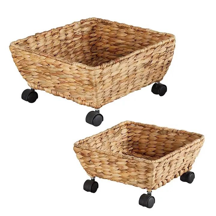 Woven Basket S/2 W/Casters