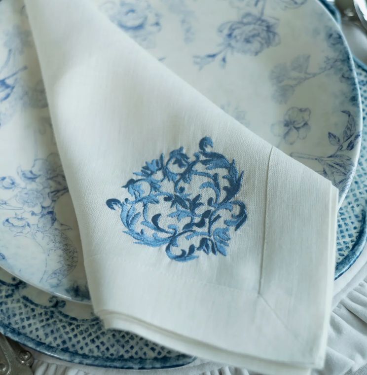 French Blue Damask Large Napkins Set of 4