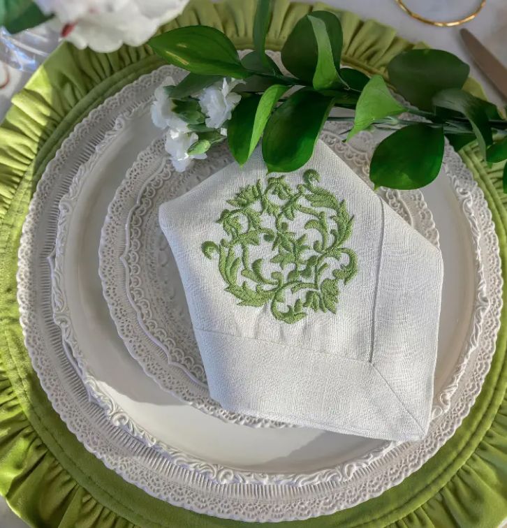 Green Damask Large Napkins Set of 4