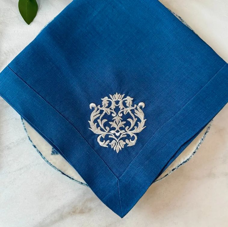 Royal Blue Damask Large Napkin Set of 4